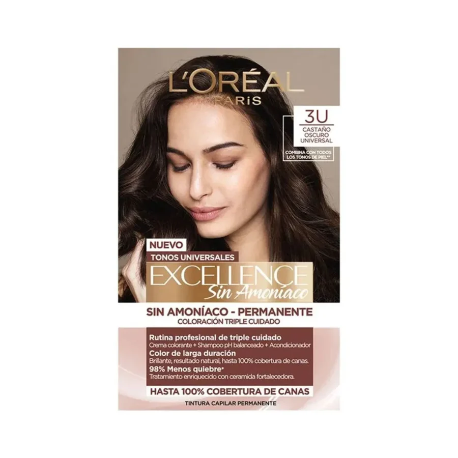 Tinte L'Oréal Excellence Sin Amoníaco 3U Castaño Oscuro