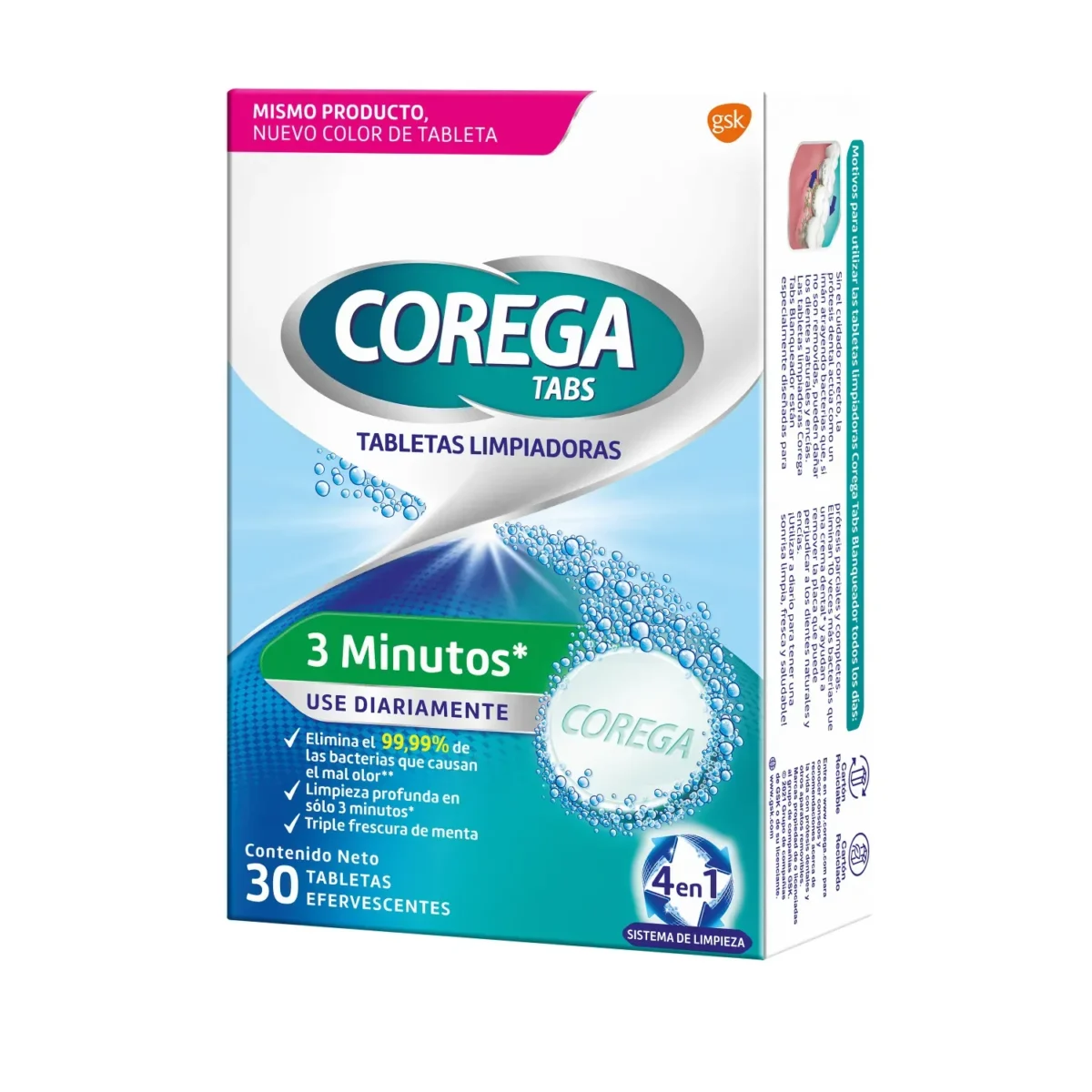 9961508 Corega Tabs 3 Min 4 en 1 tab. limpiadoras x30 - Imagen 1