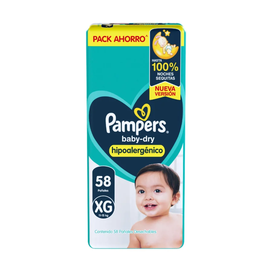 Pañal Pampers Baby Dry Talle XXG x 58 Unidades