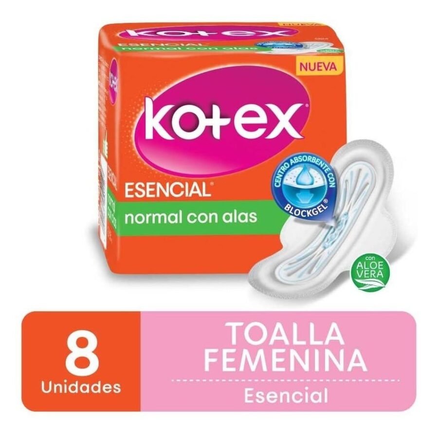 Kotex Esencial Toallas Femeninas con Alas x 8 unidades